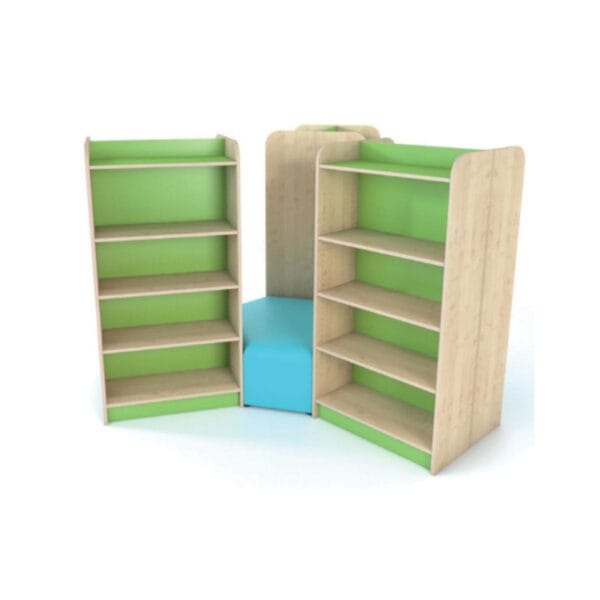 Creative Library 3-Way Double Bookcase Library Island With Centre Seat